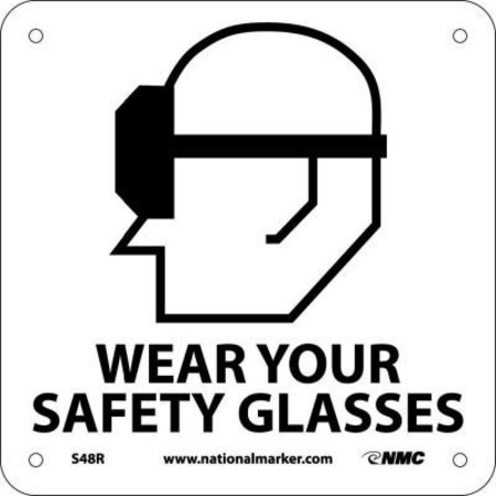 NATIONAL MARKER CO Graphic Facility Signs - Wear Your Safety Glasses - Plastic 7x7 S48R